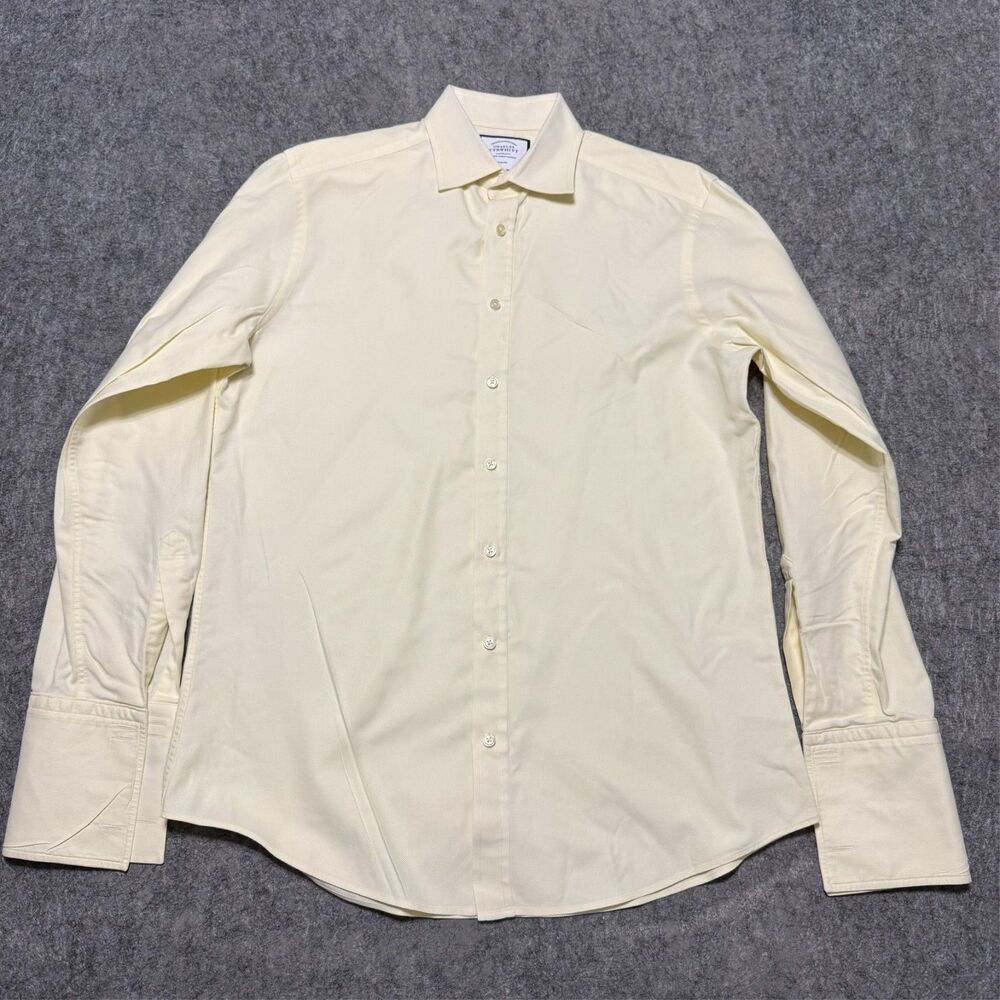 Charles Tyrwhitt Non Iron Slim Fit Dress Shirt Mens 16 36 Light Yellow Ivory